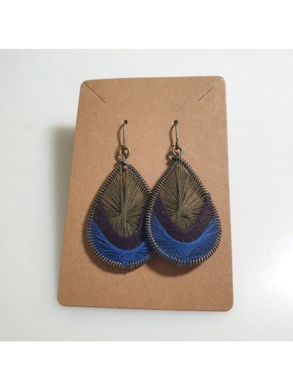 Teardrop Thread Wrapped Earrings Blue Green Purple Hook Closure Jewelry Gift - Picture 1 of 4